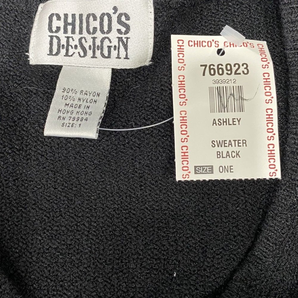 Chico's Design Women’s Sz  1 (S) Black V-Neck Ashley Pullover Knit Sweater NWT - Picture 9 of 10